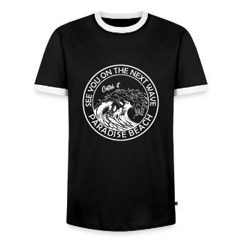 Surfing Surfboard Surfer Gift Idea - Men's Ringer Shirt - black/white - Front - AI Model Female 172 light (172cm) & AI Model Male 178 light (178cm)