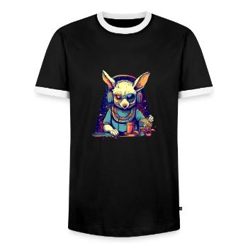Cool bunny as DJ with broken sunglasses - Men's Ringer Shirt - black/white - Front - AI Model Female 172 light (172cm) & AI Model Male 178 light (178cm)