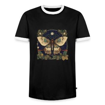 Mystical moth with magical herbarium - Men's Ringer Shirt - black/white - Front - AI Model Female 172 light (172cm) & AI Model Male 178 light (178cm)