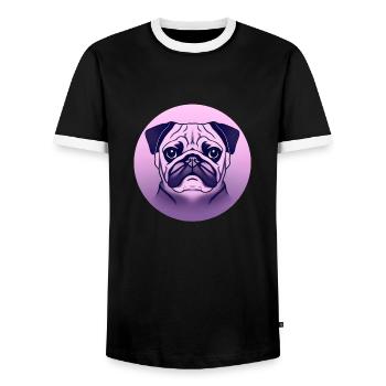 farbiger Mops im Kreis - Männer Kontrast-T-Shirt - Schwarz/Weiß - Vorne - AI Model Female 172 light (172cm) & AI Model Male 178 light (178cm)