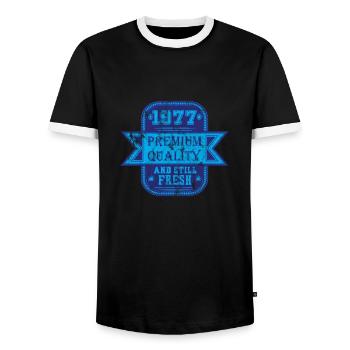 Millésime 1977 - T-shirt contrasté Homme - noir/blanc - Devant - AI Model Female 172 light (172cm) & AI Model Male 178 light (178cm)