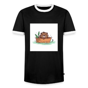 Castor mignon dans la baignoire - T-shirt contrasté Homme - noir/blanc - Devant - AI Model Female 172 light (172cm) & AI Model Male 178 light (178cm)