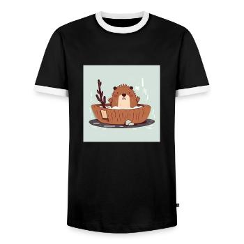 Castor mignon dans la baignoire - T-shirt contrasté Homme - noir/blanc - Devant - AI Model Female 172 light (172cm) & AI Model Male 178 light (178cm)