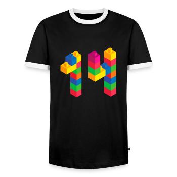 Cute Block Building 14th Birthday Gift 14 Year - Men's Ringer Shirt - black/white - Front - AI Model Female 172 light (172cm) & AI Model Male 178 light (178cm)