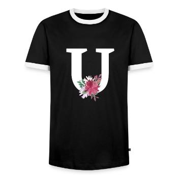 Lettre u floral - T-shirt contrasté Homme - noir/blanc - Devant - AI Model Female 172 light (172cm) & AI Model Male 178 light (178cm)