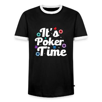 It's Poker Time Gambling Card Player - Men's Ringer Shirt - black/white - Front - AI Model Female 172 light (172cm) & AI Model Male 178 light (178cm)