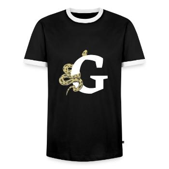 Lettre g serpent - T-shirt contrasté Homme - noir/blanc - Devant - AI Model Female 172 light (172cm) & AI Model Male 178 light (178cm)