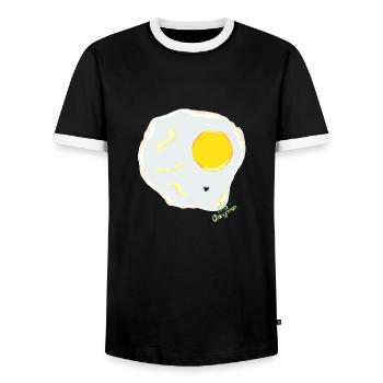 FRIED EGG v fly - Men's Ringer Shirt - black/white - Front - AI Model Female 172 light (172cm) & AI Model Male 178 light (178cm)