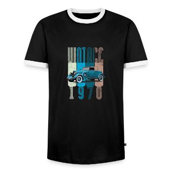 Millésime 1970 - T-shirt contrasté Homme - noir/blanc - Devant - AI Model Female 172 light (172cm) & AI Model Male 178 light (178cm)