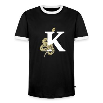 Letter k snake - Men's Ringer Shirt - black/white - Front - AI Model Female 172 light (172cm) & AI Model Male 178 light (178cm)