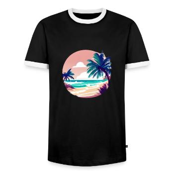 Sommerurlaub Palme Insel Strand Sonne Palmen - Männer Kontrast-T-Shirt - Schwarz/Weiß - Vorne - AI Model Female 172 light (172cm) & AI Model Male 178 light (178cm)