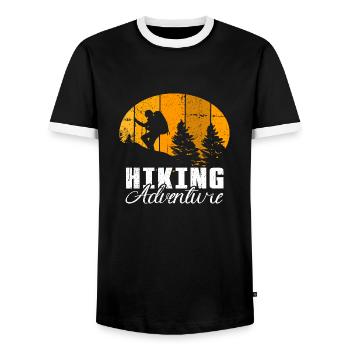 Hiking Adventure - Men's Ringer Shirt - black/white - Front - AI Model Female 172 light (172cm) & AI Model Male 178 light (178cm)