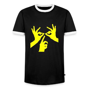 Illusion d’optique art psychédélique rétro formes sexe - T-shirt contrasté Homme - noir/blanc - Devant - AI Model Female 172 light (172cm) & AI Model Male 178 light (178cm)