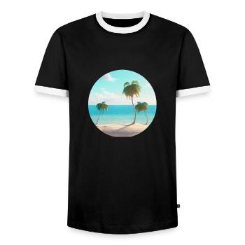 Summer Vacation Beach Palm Sun Palm Island - Men's Ringer Shirt - black/white - Front - AI Model Female 172 light (172cm) & AI Model Male 178 light (178cm)