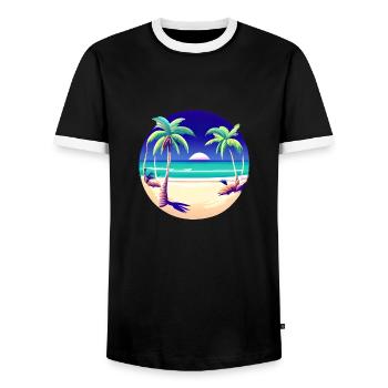 Sommerurlaub Palmen Insel Strand Sonne Palme - Männer Kontrast-T-Shirt - Schwarz/Weiß - Vorne - AI Model Female 172 light (172cm) & AI Model Male 178 light (178cm)