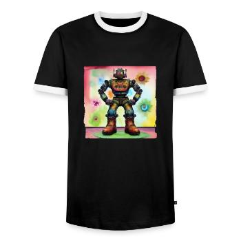 Robo Blume - Männer Kontrast-T-Shirt - Schwarz/Weiß - Vorne - AI Model Female 172 light (172cm) & AI Model Male 178 light (178cm)