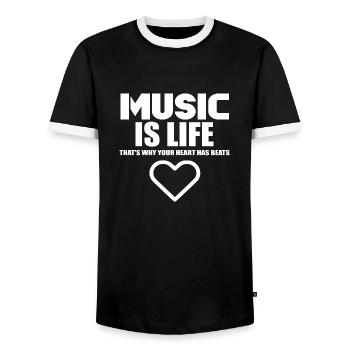 Musik ist Leben Herz Logo - Männer Kontrast-T-Shirt - Schwarz/Weiß - Vorne - AI Model Female 172 light (172cm) & AI Model Male 178 light (178cm)