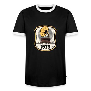 Millésime 1979 - T-shirt contrasté Homme - noir/blanc - Devant - AI Model Female 172 light (172cm) & AI Model Male 178 light (178cm)