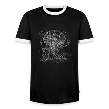 Surrealistischer Heißluftballon mit Tentakeln - Männer Kontrast-T-Shirt - Schwarz/Weiß - Vorne - AI Model Female 172 light (172cm) & AI Model Male 178 light (178cm)