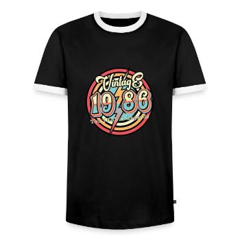 1986 Année de naissance Rétro - T-shirt contrasté Homme - noir/blanc - Devant - AI Model Female 172 light (172cm) & AI Model Male 178 light (178cm)