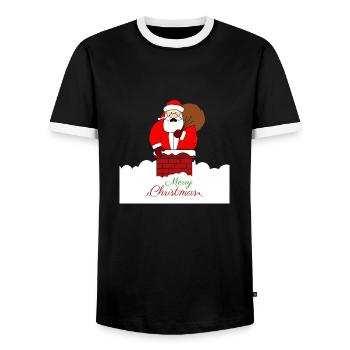 Merry Christmas stuck fat santa - Men's Ringer Shirt - black/white - Front - AI Model Female 172 light (172cm) & AI Model Male 178 light (178cm)