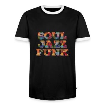 Soul Jazz Funk Musique - T-shirt contrasté Homme - noir/blanc - Devant - AI Model Female 172 light (172cm) & AI Model Male 178 light (178cm)