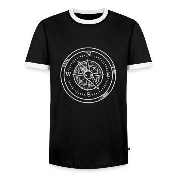 Compass - Men's Ringer Shirt - black/white - Front - AI Model Female 172 light (172cm) & AI Model Male 178 light (178cm)