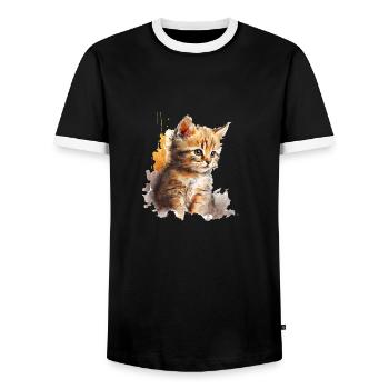Watercolor Kitten - Männer Kontrast-T-Shirt - Schwarz/Weiß - Vorne - AI Model Female 172 light (172cm) & AI Model Male 178 light (178cm)