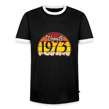 Vintage 1973 - Men's Ringer Shirt - black/white - Front - AI Model Female 172 light (172cm) & AI Model Male 178 light (178cm)