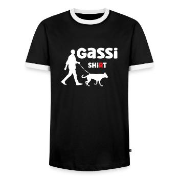 Offizielles Gassi Shi(r)t für jede Runde mit Hund - Männer Kontrast-T-Shirt - Schwarz/Weiß - Vorne - AI Model Female 172 light (172cm) & AI Model Male 178 light (178cm)