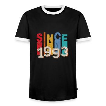 Since 1993 retro - Men's Ringer Shirt - black/white - Front - AI Model Female 172 light (172cm) & AI Model Male 178 light (178cm)