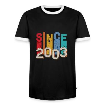 Since 2003 retro - Men's Ringer Shirt - black/white - Front - AI Model Female 172 light (172cm) & AI Model Male 178 light (178cm)