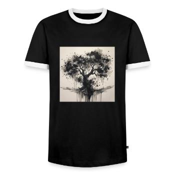 Black tree in watercolor style - Men's Ringer Shirt - black/white - Front - AI Model Female 172 light (172cm) & AI Model Male 178 light (178cm)