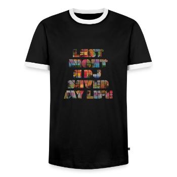 Last night a dj saved my life - Men's Ringer Shirt - black/white - Front - AI Model Female 172 light (172cm) & AI Model Male 178 light (178cm)