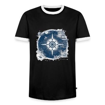 Old nautical chart - Men's Ringer Shirt - black/white - Front - AI Model Female 172 light (172cm) & AI Model Male 178 light (178cm)