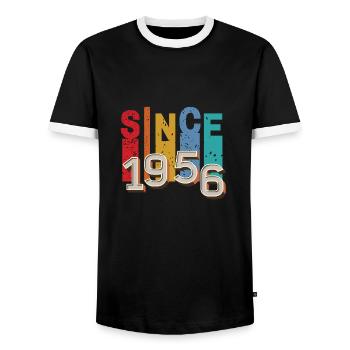 Since 1956 retro - Men's Ringer Shirt - black/white - Front - AI Model Female 172 light (172cm) & AI Model Male 178 light (178cm)
