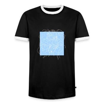 Gesichtslinie blau - Männer Kontrast-T-Shirt - Schwarz/Weiß - Vorne - AI Model Female 172 light (172cm) & AI Model Male 178 light (178cm)