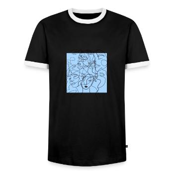 Face line blue - Men's Ringer Shirt - black/white - Front - AI Model Female 172 light (172cm) & AI Model Male 178 light (178cm)