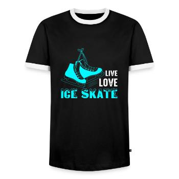 Live Love Ice Skate Figure Skater Ice Skating - Men's Ringer Shirt - black/white - Front - AI Model Female 172 light (172cm) & AI Model Male 178 light (178cm)