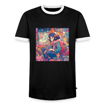 Anime Girl #2 - Männer Kontrast-T-Shirt - Schwarz/Weiß - Vorne - AI Model Female 172 light (172cm) & AI Model Male 178 light (178cm)
