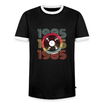 Millésime 1985 - T-shirt contrasté Homme - noir/blanc - Devant - AI Model Female 172 light (172cm) & AI Model Male 178 light (178cm)