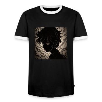 Shadow Anime - Männer Kontrast-T-Shirt - Schwarz/Weiß - Vorne - AI Model Female 172 light (172cm) & AI Model Male 178 light (178cm)