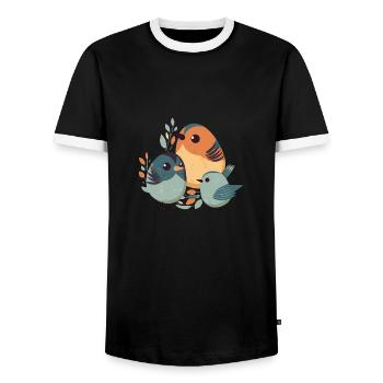 Famille d'oiseau - T-shirt contrasté Homme - noir/blanc - Devant - AI Model Female 172 light (172cm) & AI Model Male 178 light (178cm)