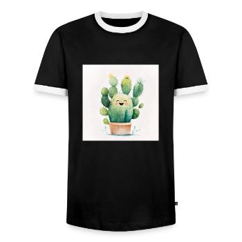 Happy Cactus Aquarelle - T-shirt contrasté Homme - noir/blanc - Devant - AI Model Female 172 light (172cm) & AI Model Male 178 light (178cm)