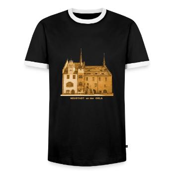 Neustadt an der Orla Thuringia town hall - Men's Ringer Shirt - black/white - Front - AI Model Female 172 light (172cm) & AI Model Male 178 light (178cm)