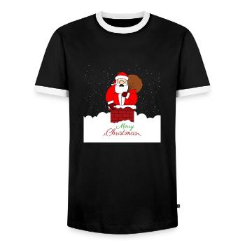 Merry Christmas stuck fat santa - Men's Ringer Shirt - black/white - Front - AI Model Female 172 light (172cm) & AI Model Male 178 light (178cm)