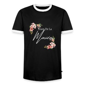 Team de la mariée floral - T-shirt contrasté Homme - noir/blanc - Devant - AI Model Female 172 light (172cm) & AI Model Male 178 light (178cm)