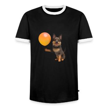 Dog Owner German Shepherd Puppy - Men's Ringer Shirt - black/white - Front - AI Model Female 172 light (172cm) & AI Model Male 178 light (178cm)