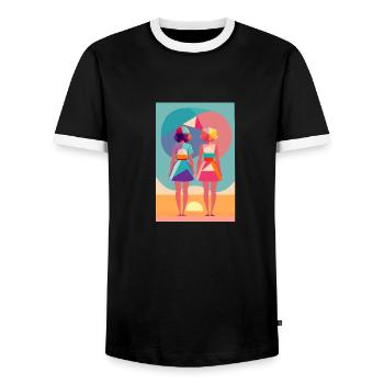 Love by the Sunset - Men's Ringer Shirt - black/white - Front - AI Model Female 172 light (172cm) & AI Model Male 178 light (178cm)