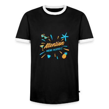 ATTENTION, MÈRE AGITÉE ! (maman, plage) - T-shirt contrasté Homme - noir/blanc - Devant - AI Model Female 172 light (172cm) & AI Model Male 178 light (178cm)